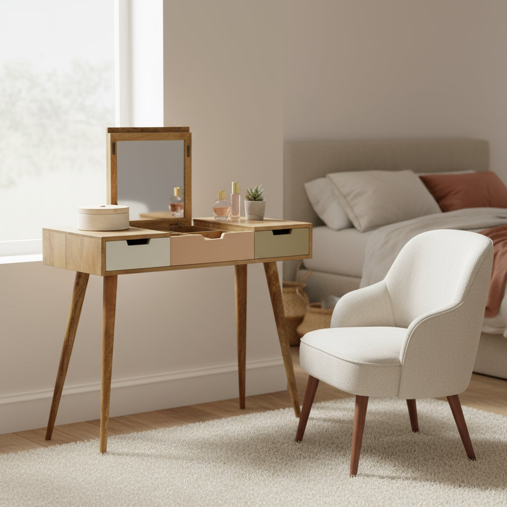 Foldable Mirror 3 Drawer Dressing Table at Homepressions.com