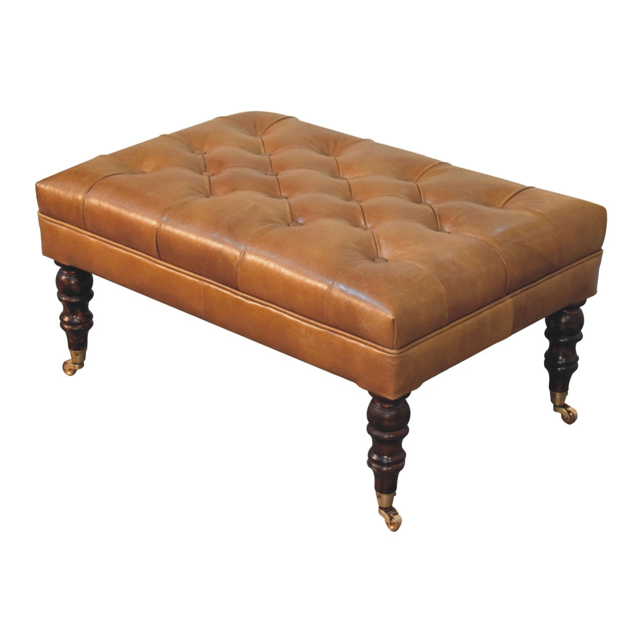Hide Leather Ottoman with Castor Legs on Homepressions.com