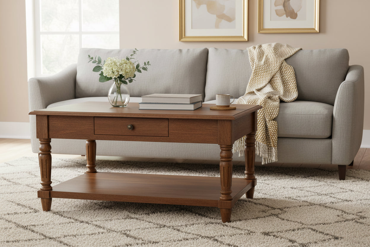 Chestnut Coffee Table with Drawers by Homepressions.com