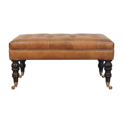 Hide Leather Ottoman with Castor Legs by Homepressions.com