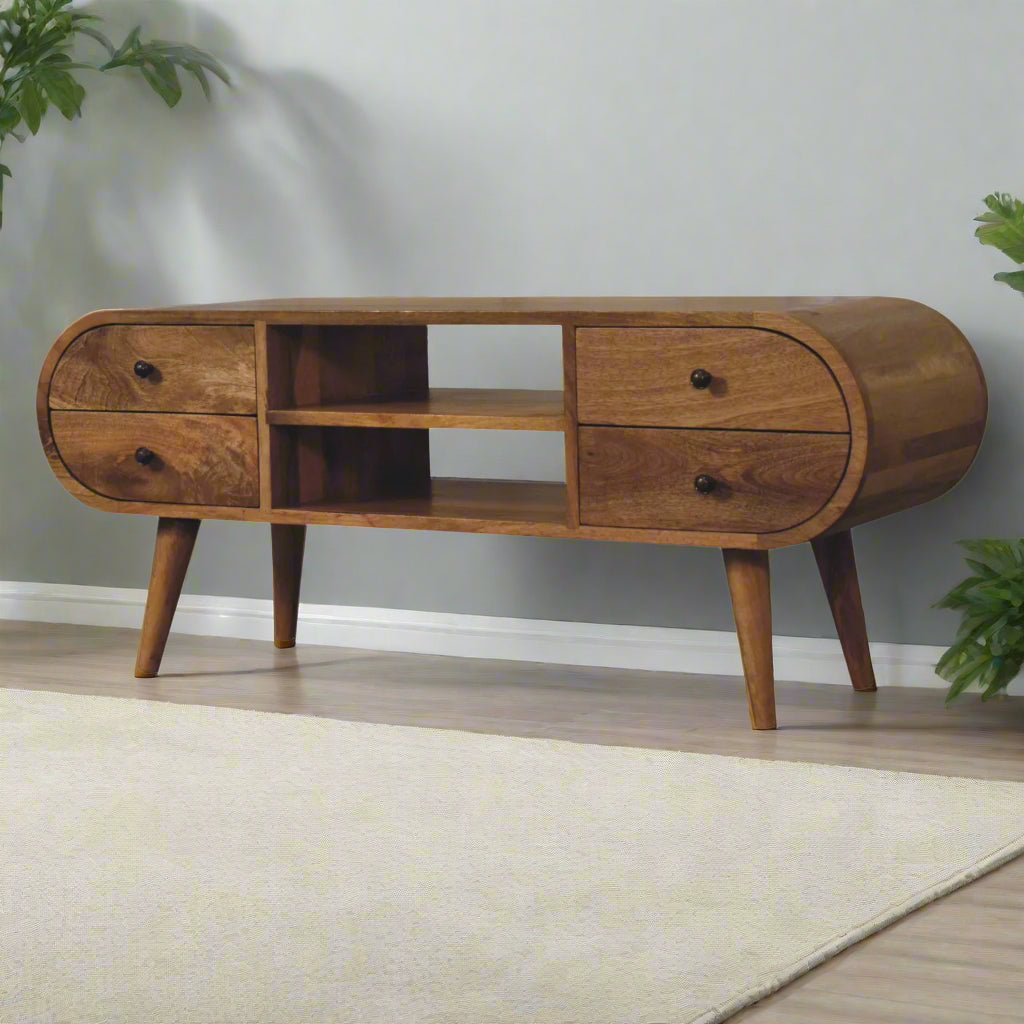 Oak Circular Media Unit with 4 drawers at Homepressions.com