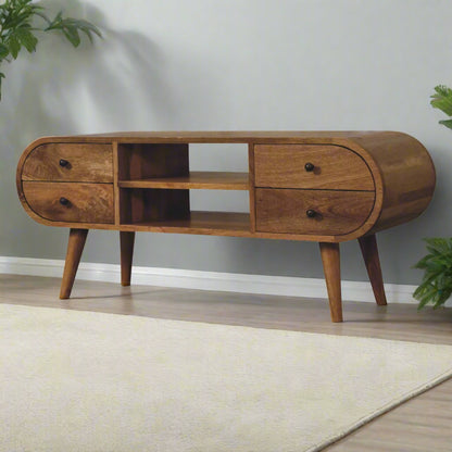 Oak Circular Media Unit with 4 drawers at Homepressions.com